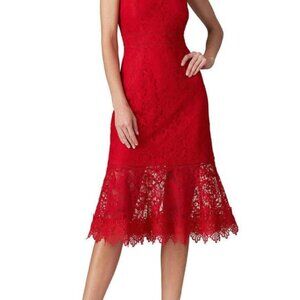 Fiery red dress, floral lace detail - BB Dakota, size 4/6